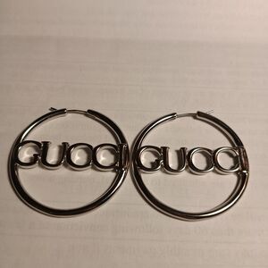 Gucci Silver Logo Hoop Earrings